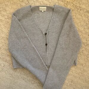 Loulou Studio Light Gray Ribbed V-Neck Button Cardigan
